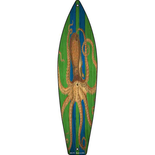 Octopus Blue Striped Metal Surfboard Sign