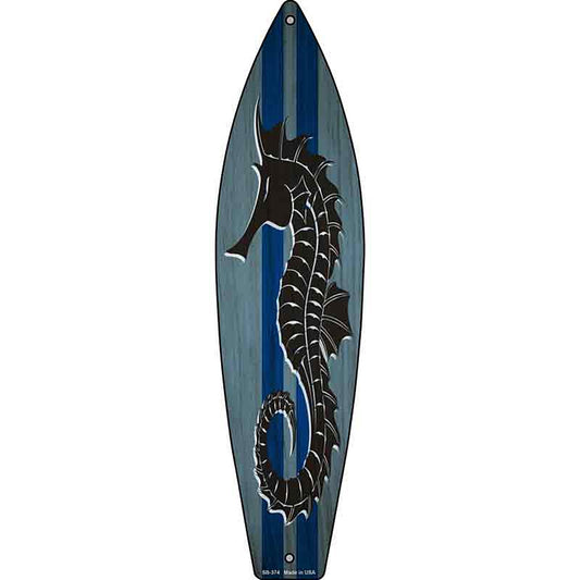 Seahorse Blue Striped Metal Surfboard Sign