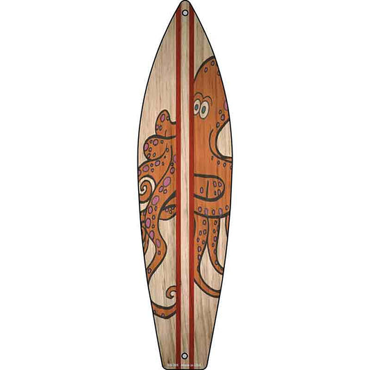 Octopus Red Striped Metal Surfboard Sign