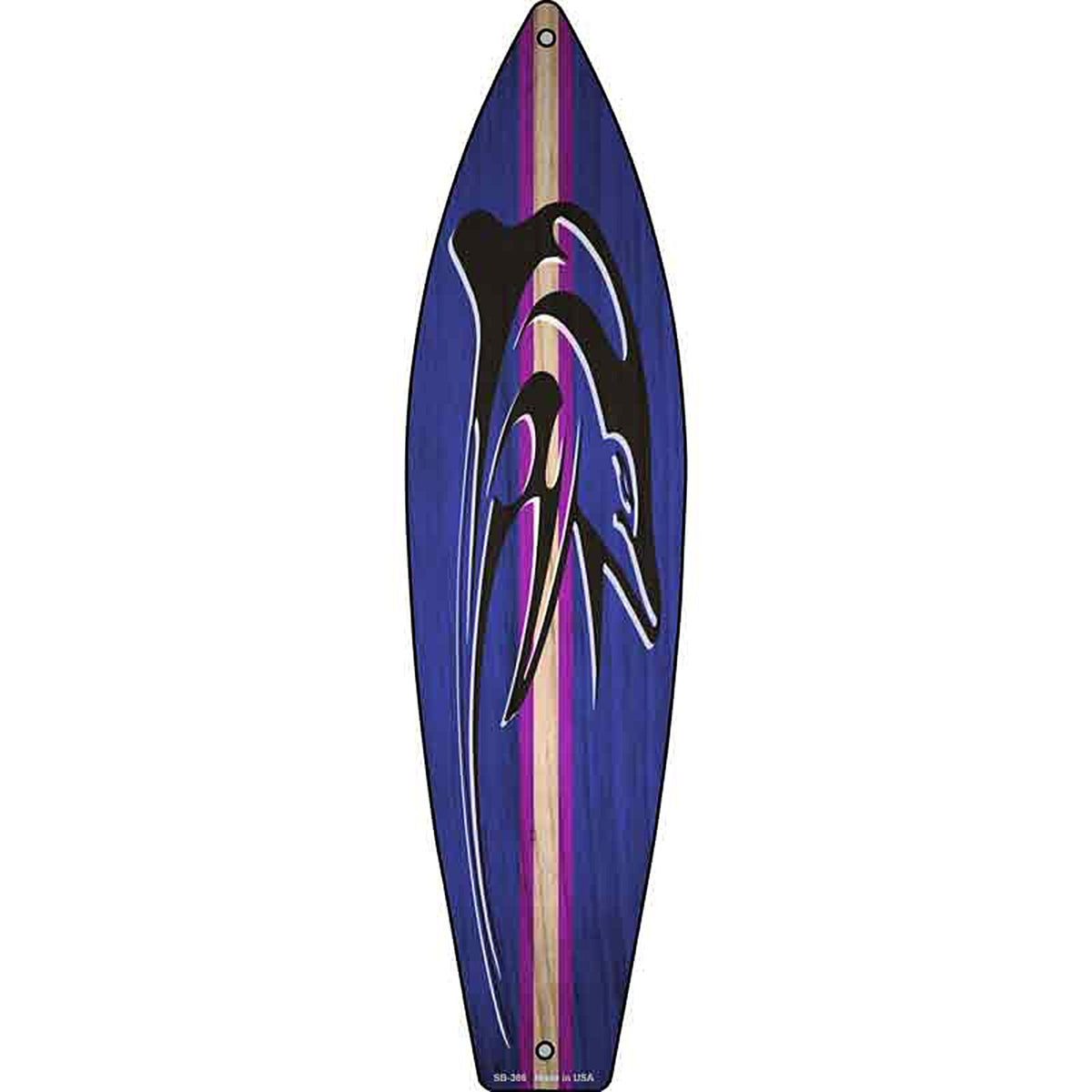 Dolphin Purple Striped Metal Surfboard Sign