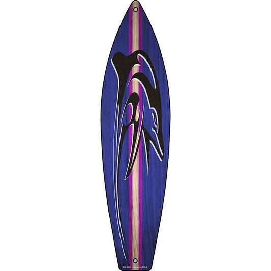 Dolphin Purple Striped Metal Surfboard Sign