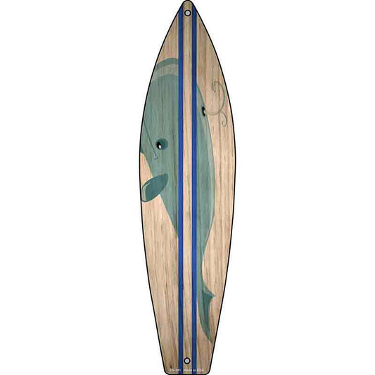 Whale Blue Striped Metal Surfboard Sign