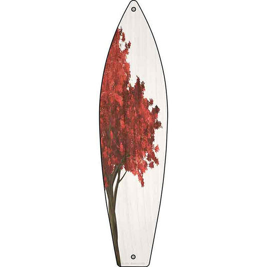 Red Leaves And Tree Metal Surfboard Sign