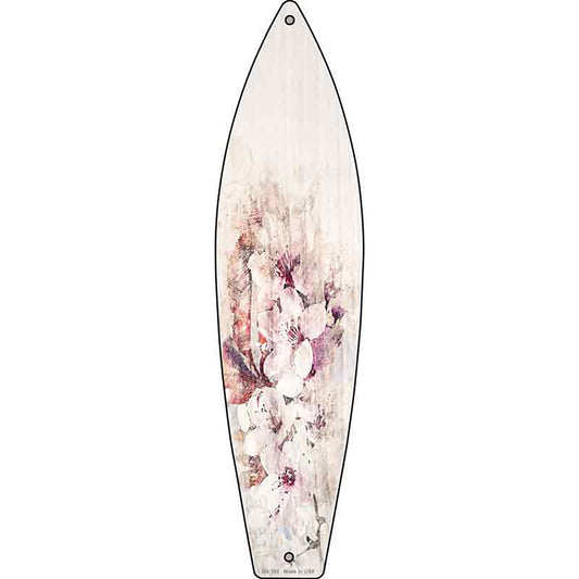 White Flowers Metal Surfboard Sign