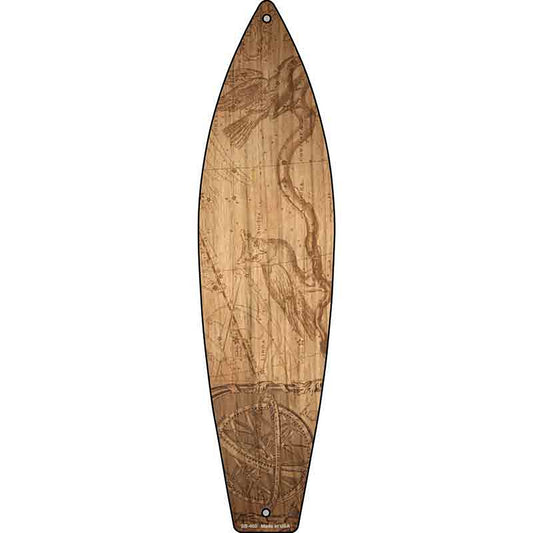 Map Drawing With Birds Metal Surfboard Sign