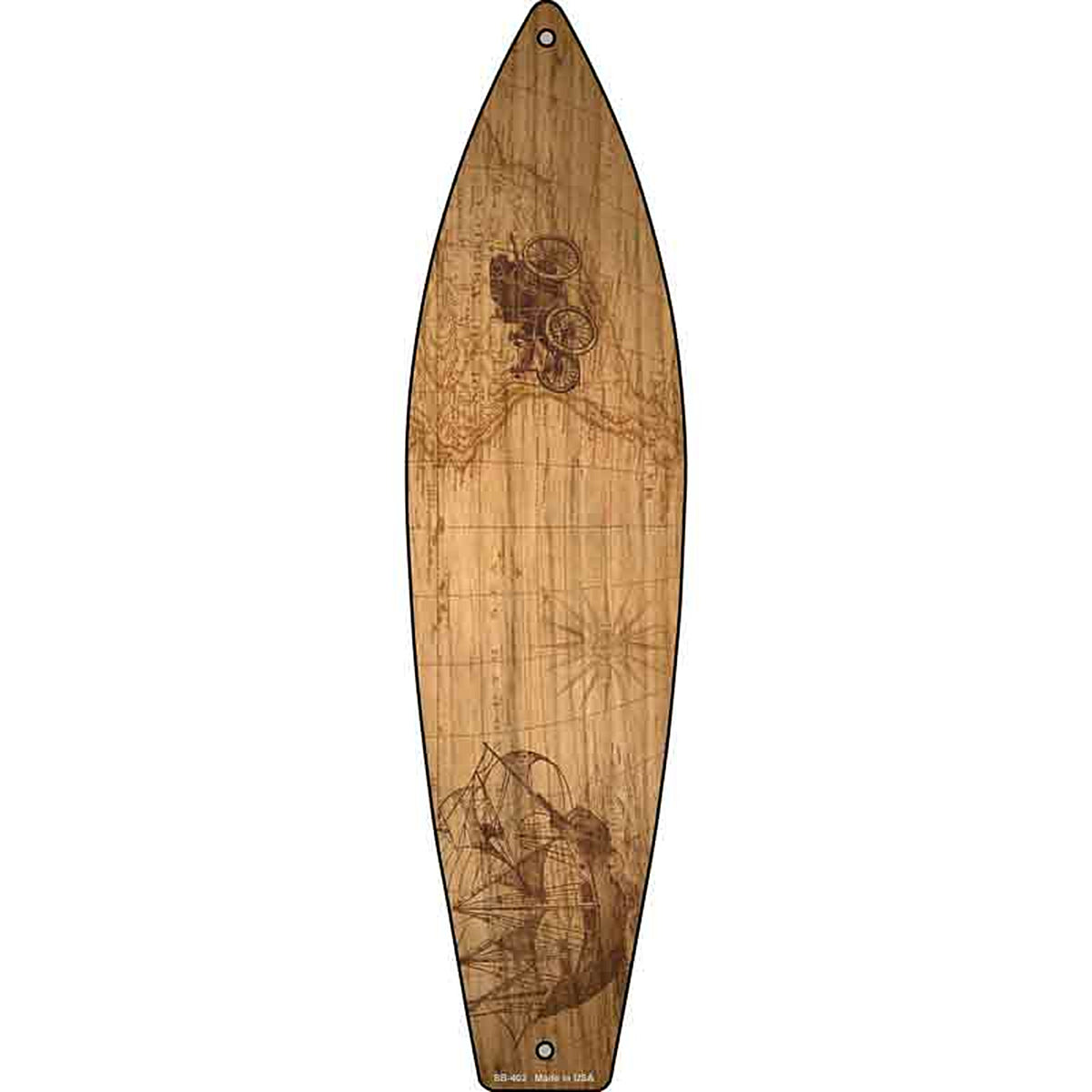Vintage Map With Buggy Metal Surfboard Sign