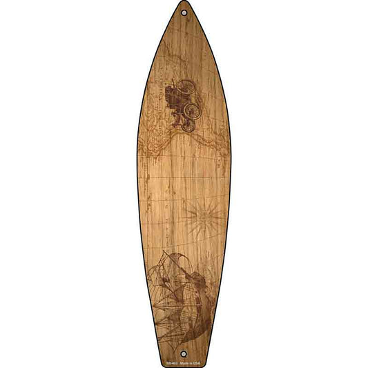 Vintage Map With Buggy Metal Surfboard Sign