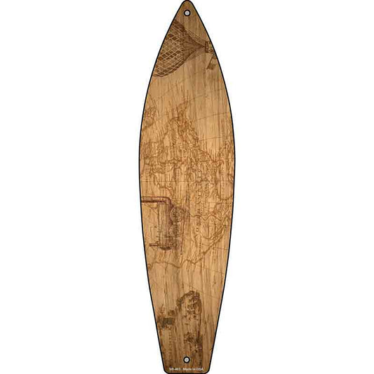Vintage Map With Train Metal Surfboard Sign
