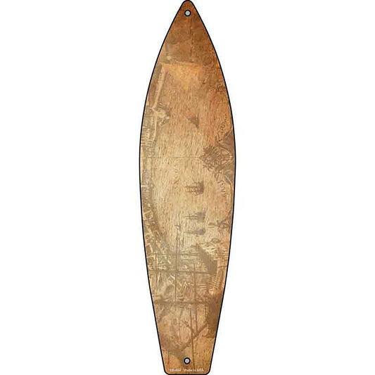 Vintage Map With Sea Metal Surfboard Sign