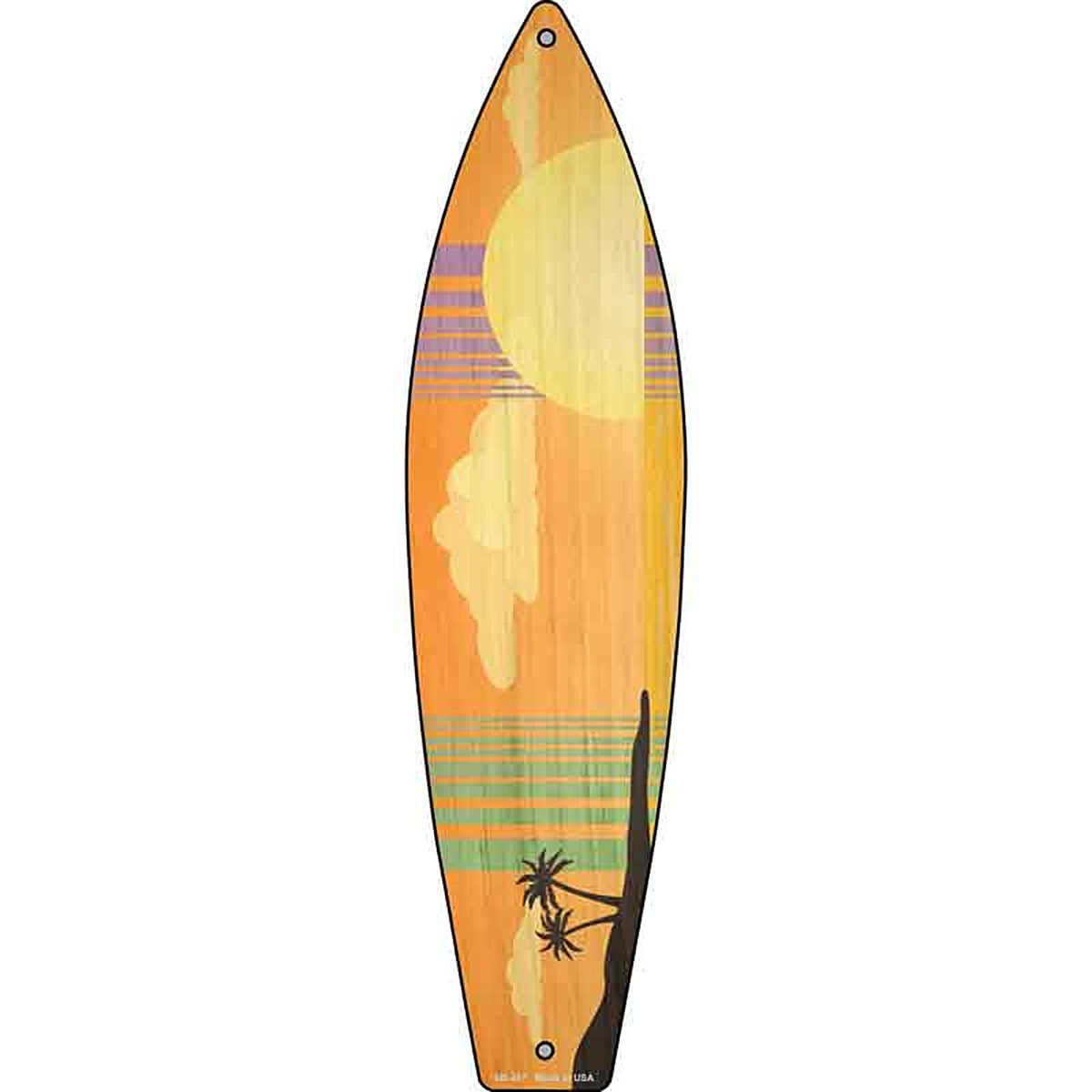 Tropical Sunset Metal Surfboard Sign