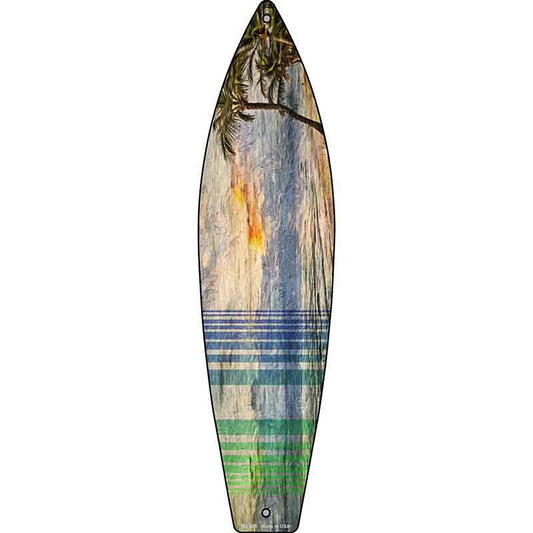 Ocean Sunset With Trees Metal Surfboard Sign