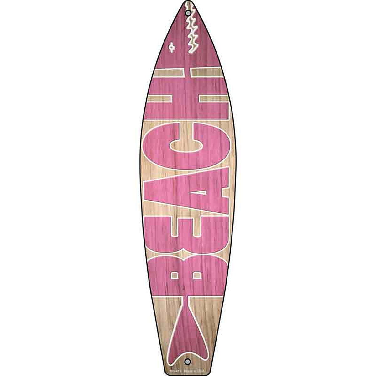Pink Beach Metal Surfboard Sign
