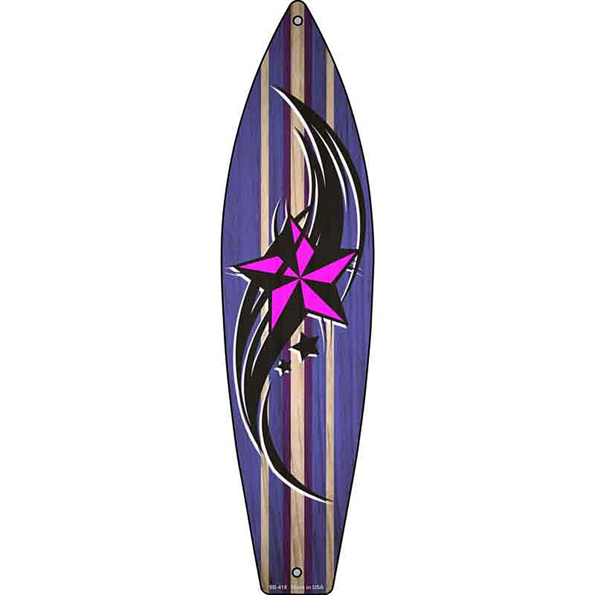 Tribal Pink Star Metal Surfboard Sign
