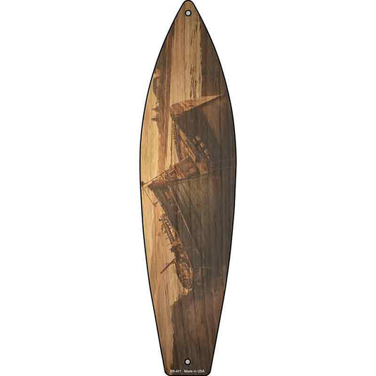 Vintage Wrecked Boat Metal Surfboard Sign