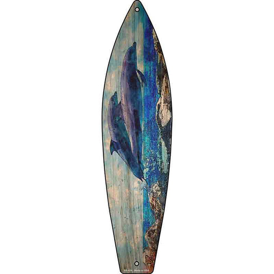 Dolphins Jumping Metal Surfboard Sign