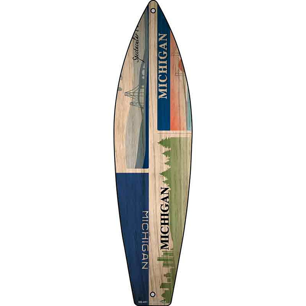 Michigan License Plate Design Metal Surfboard Sign