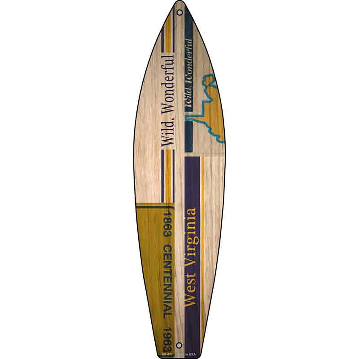 West Virginia License Plate Design Metal Surfboard Sign