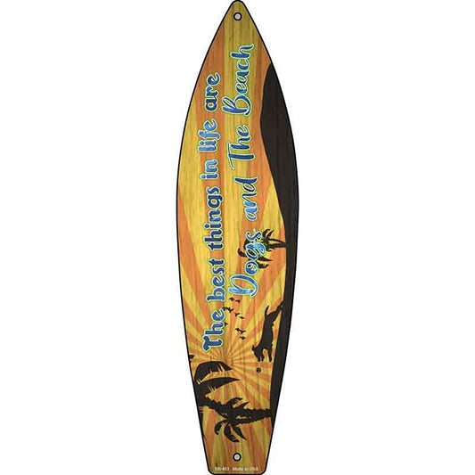Dogs and The Beach Metal Surfboard Sign