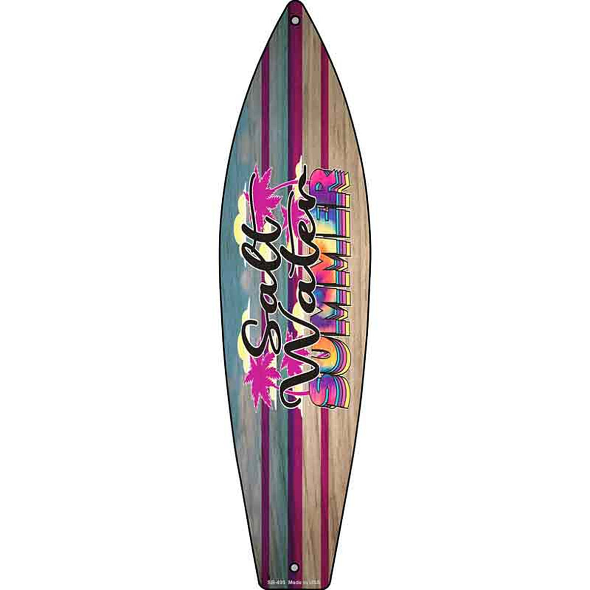 Salt Water Summer Tie Dye Metal Surfboard Sign