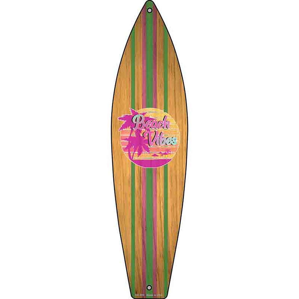 Beach Vibes Pattern Metal Surfboard Sign