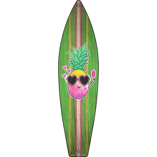 Water Color Pineapple Metal Surfboard Sign