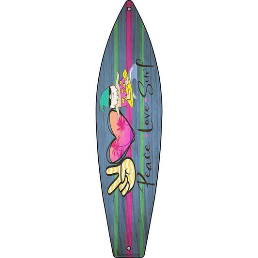 Peace Love Surf Metal Surfboard Sign