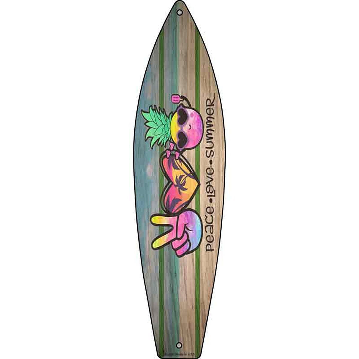 Peace Love Summer Palms Metal Surfboard Sign