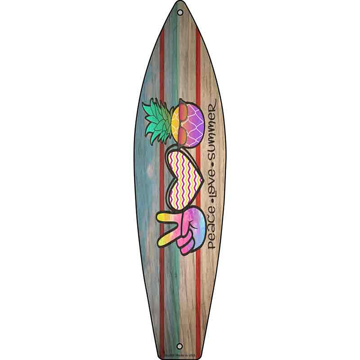 Peace Love Summer Chevron Metal Surfboard Sign