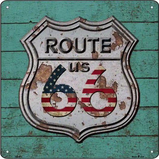 Route 66 Vintage On Wood Novelty Metal Square Sign