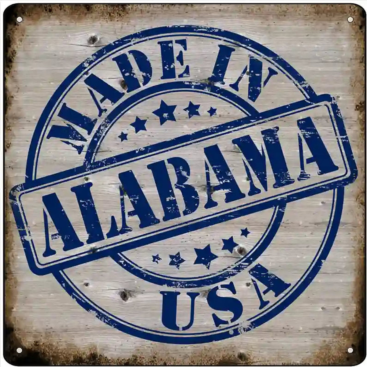 Alabama Stamp On Wood Novelty Metal Square Sign