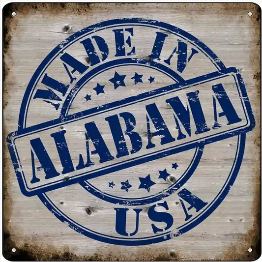 Alabama Stamp On Wood Novelty Metal Square Sign