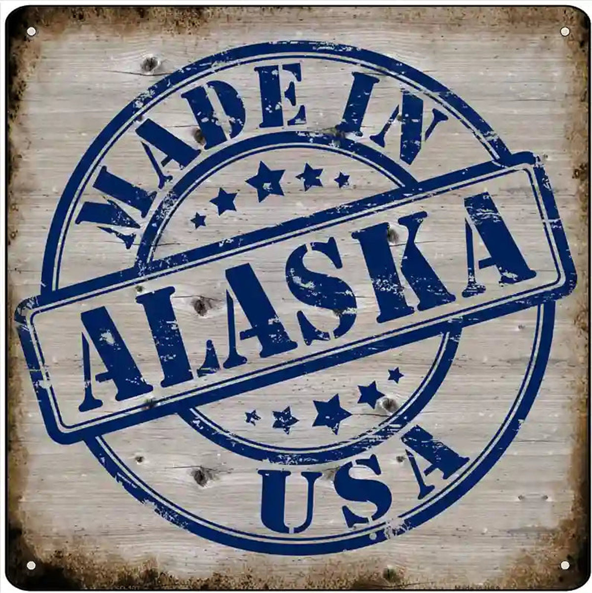 Alaska Stamp On Wood Novelty Metal Square Sign