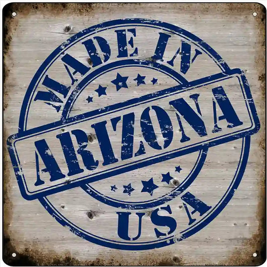 Arizona Stamp On Wood Novelty Metal Square Sign