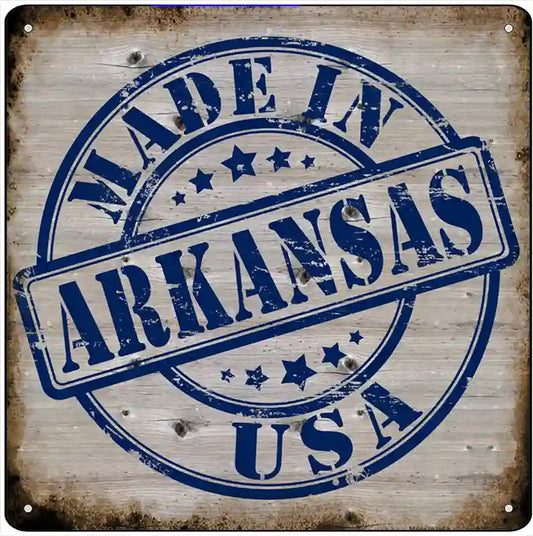Arkansas Stamp On Wood Novelty Metal Square Sign