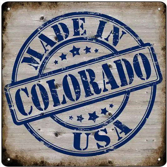 Colorado Stamp On Wood Novelty Metal Square Sign