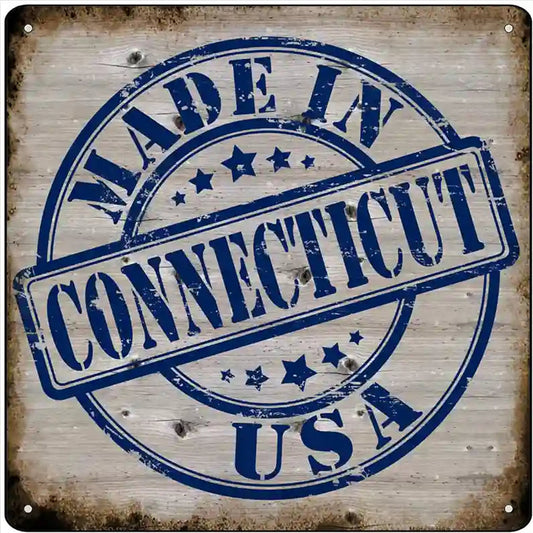 Connecticut Stamp On Wood Novelty Metal Square Sign