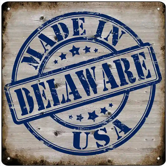Delaware Stamp On Wood Novelty Metal Square Sign