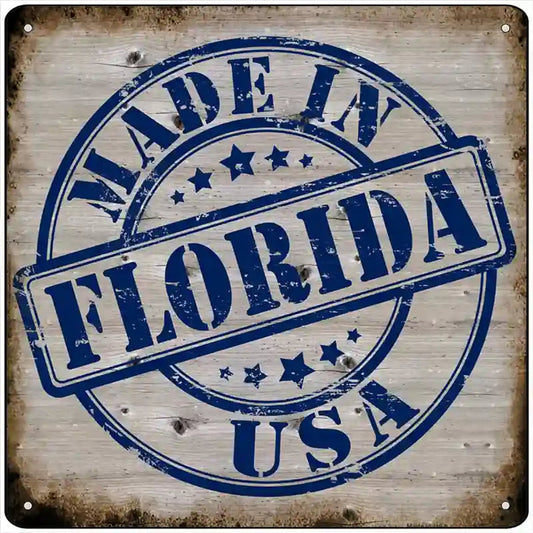 Florida Stamp On Wood Novelty Metal Square Sign