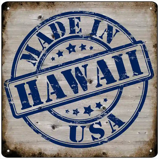 Hawaii Stamp On Wood Novelty Metal Square Sign