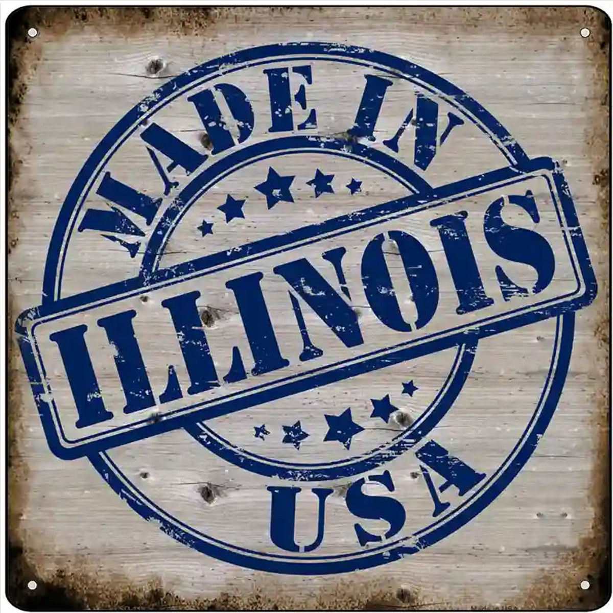 Illinois Stamp On Wood Novelty Metal Square Sign