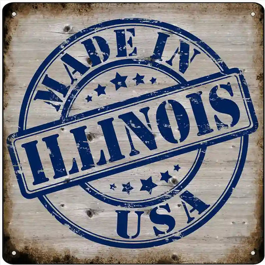 Illinois Stamp On Wood Novelty Metal Square Sign