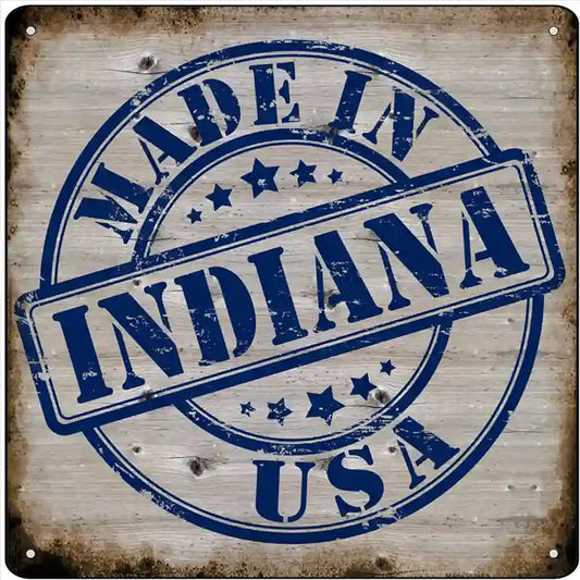 Indiana Stamp On Wood Novelty Metal Square Sign