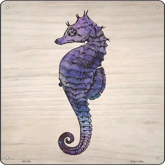 Seahorse on Wood Novelty Metal Square Sign