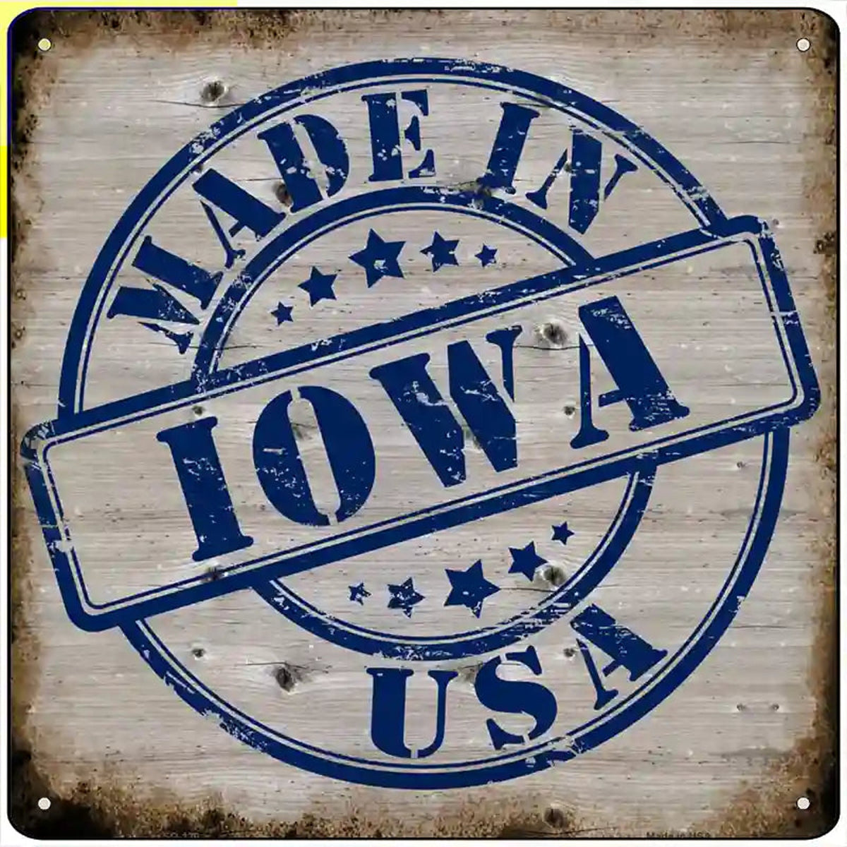 Iowa Stamp On Wood Novelty Metal Square Sign