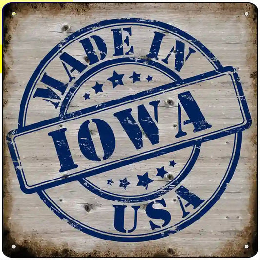 Iowa Stamp On Wood Novelty Metal Square Sign