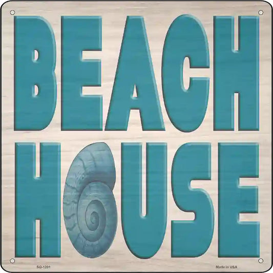 Beach House Seashell Novelty Metal Square Sign