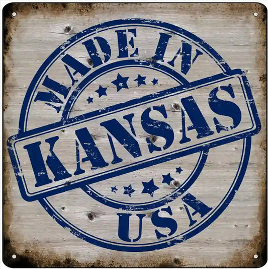 Kansas Stamp On Wood Novelty Metal Square Sign