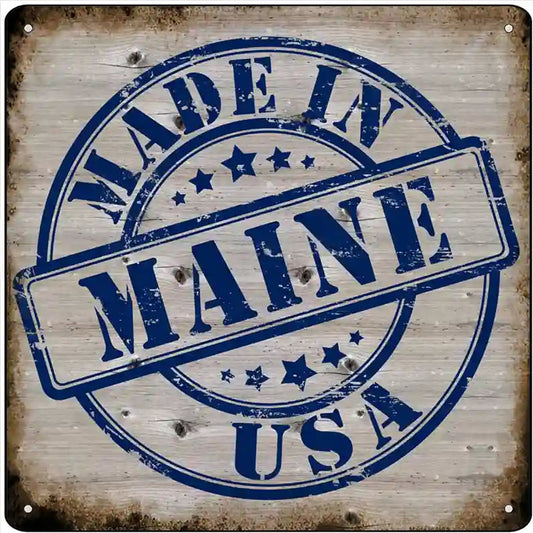 Maine Stamp On Wood Novelty Metal Square Sign