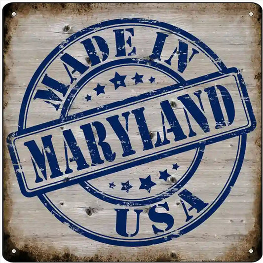 Maryland Stamp On Wood Novelty Metal Square Sign