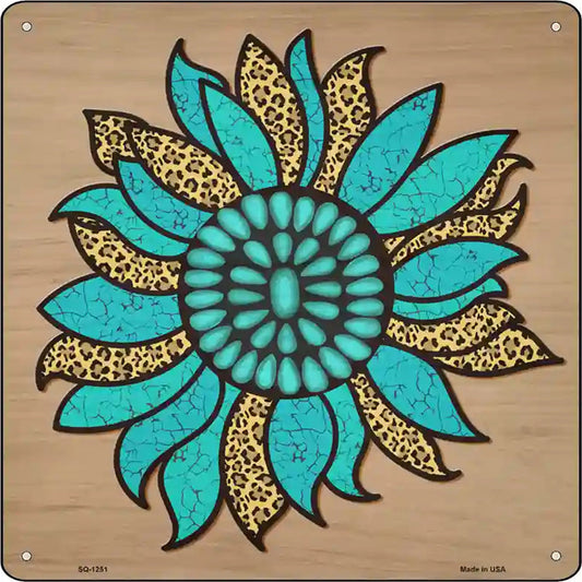 Turquoise Flower Novelty Metal Square Sign
